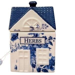 Blue and White Ceramic Spice Jars Herb By Beau Monde